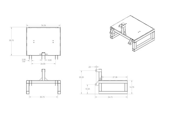 IronCraft Power Pack Aux Hydraulic Frame Dimensional Diagram