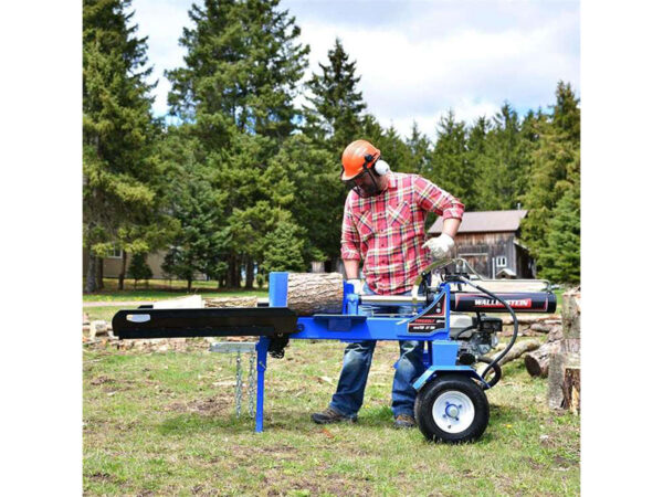 Wallenstein WXR720 Log Splitter In Use, Shown with Optional Folding Shelf