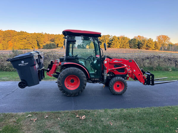 GWT Double Trash Can Mover on Tractor